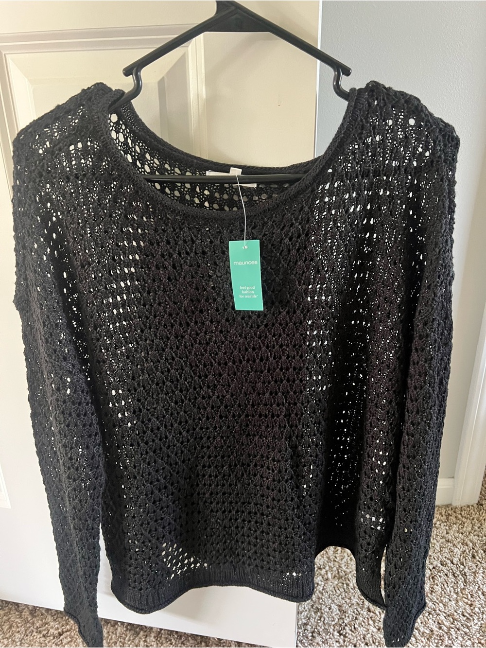 Maurices Black Open-Weave Crewneck Sweater
